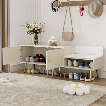 Modern Shoe Storage Bench with Hidden Storage and Upholstered Cushions for Bedside, Living Room and Entryway ((Antique White)
