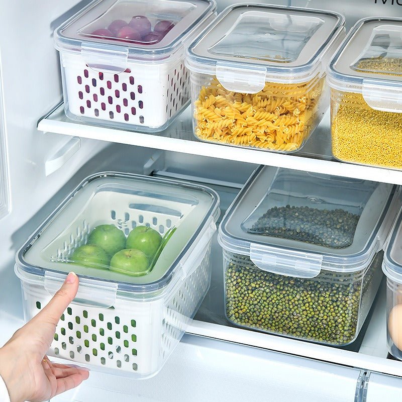 Kitchen food sealed preservation box fruit and vegetable drainage plastic storage box with lid