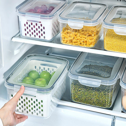 Kitchen food sealed preservation box fruit and vegetable drainage plastic storage box with lid