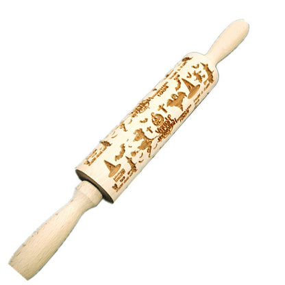Wooden Rolling Pin Beechwood Laser Engraved Printed Rolling Pin Embossing Rolling Pin Christmas Flip Sugar Cookie Rolling Pin