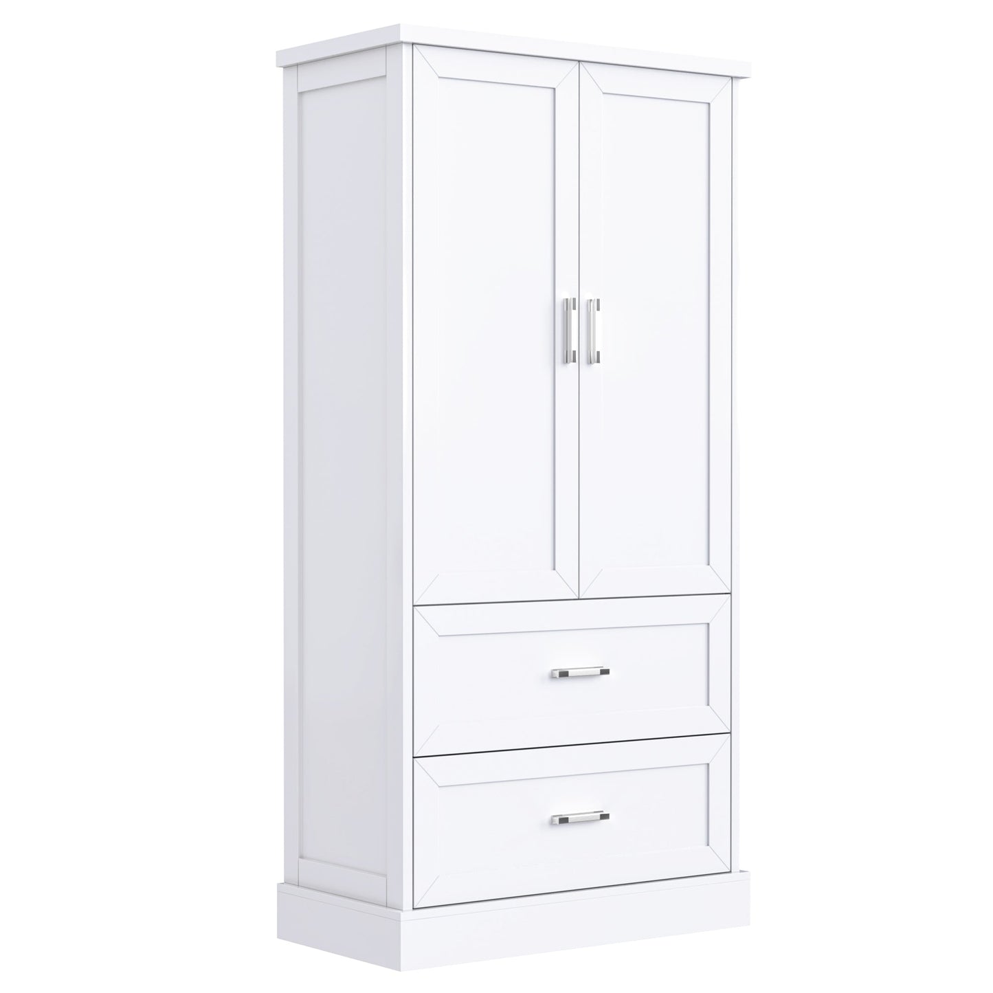 Tall Bathroom Storage Cabinet, Cabinet with Two Doors and Drawers, Adjustable Shelf, MDF Board, White