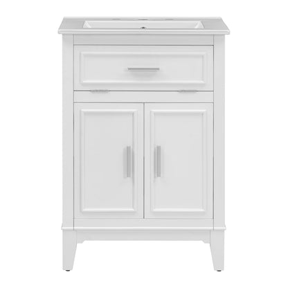 24" Bathroom Vanity with Sink, Bathroom Vanity Cabinet with One Flip Drawer and Doors, Solid Wood and MDF, White