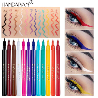 HANDAIYAN 12 Color Matte Color Eyeliner Quick-Drying And Not Easy To Smudge Liquid Eyeliner Pen 12 Pack Eyeliner
