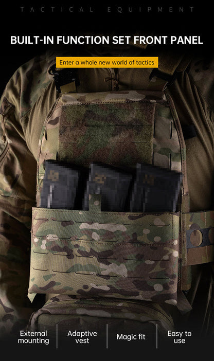 WoSporT can accommodate three 5.56 (or two 7.62) inner pockets with built-in function cover camouflage front panel