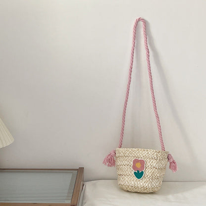 Children's Straw Handmade Knitted Messenger Bag