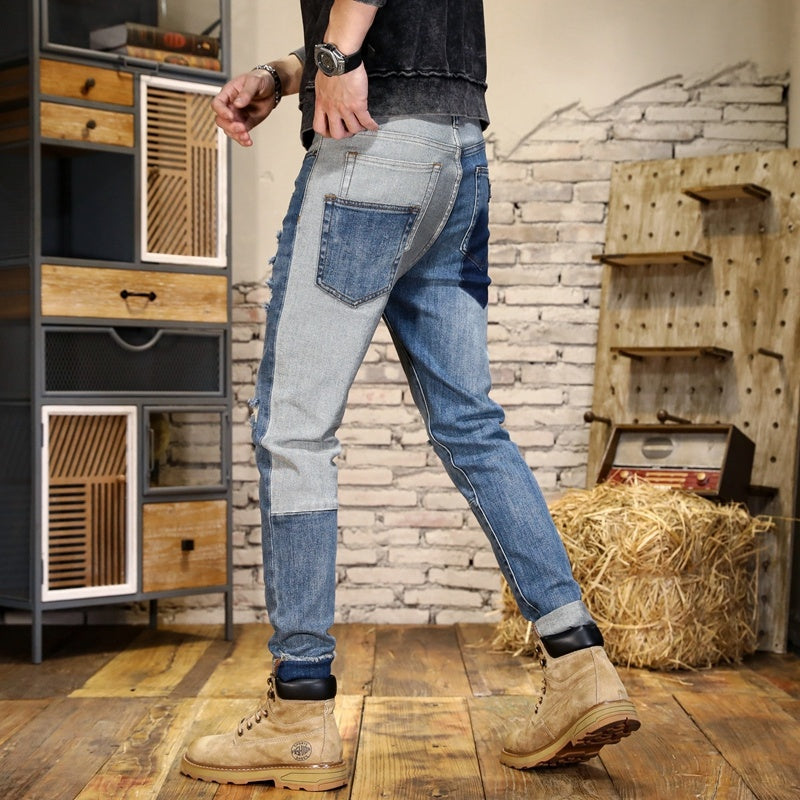 Men's Hole Patch Contrast Slim Fit Jeans