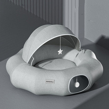 Round Cat Tunnel Nest Bed With Partial Cover And Summer Mat