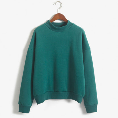 Women's Solid Color Plush Small Standing Collar Pullover Hoodie