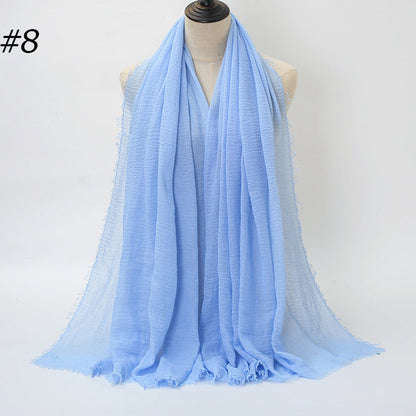 Pure Color Pleated Cotton Scarf Cotton And Linen Scarf