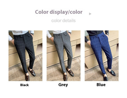 Korean Style British Checkered Slim Fit Men's Suit Pants
