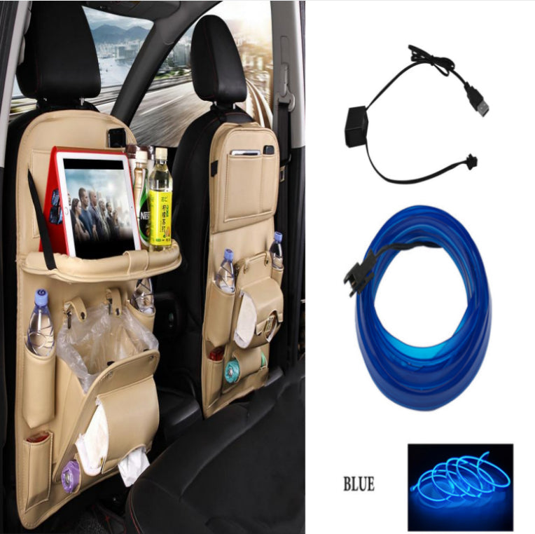 PU Leather Car Storage Bag Multifunction Seat Back Tray Hanging Bag Waterproof Car Organizer Automotive Interior Accessories