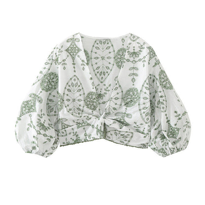 Fashionable Casual Loose Embroidered Short Top and Shorts for Women