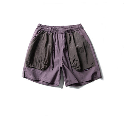 Color Block Pocket Short Length Men's Summer Casual Loose Street Trendy Ins Elastic Waist Sports Shorts