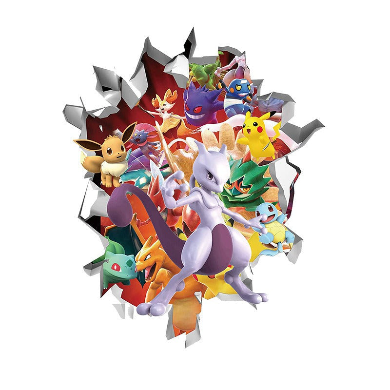 New 3D Pikachu Wall Sticker Pok é mon Wallpaper Self adhesive Cartoon Graffiti Anime Poster Children's Room PVC
