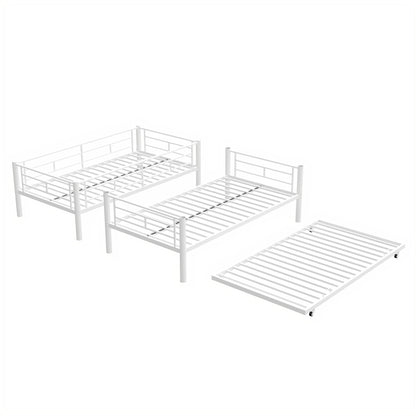 Heavy-duty Sturdy Meta Twin over Twin with Trundle Bunk Bed/l/ Noise Reduced/ Safety Guardrail/No Box Spring Needed,White
