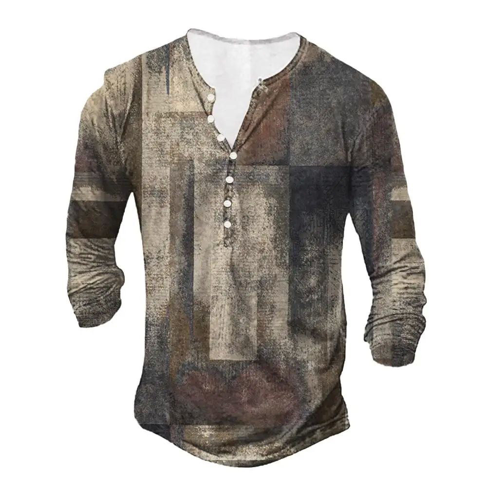 Open Placket Button 3D Digital Printed Ethnic Top
