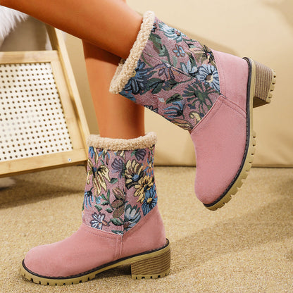 Embroidered Ethnic Snow Boots for Women