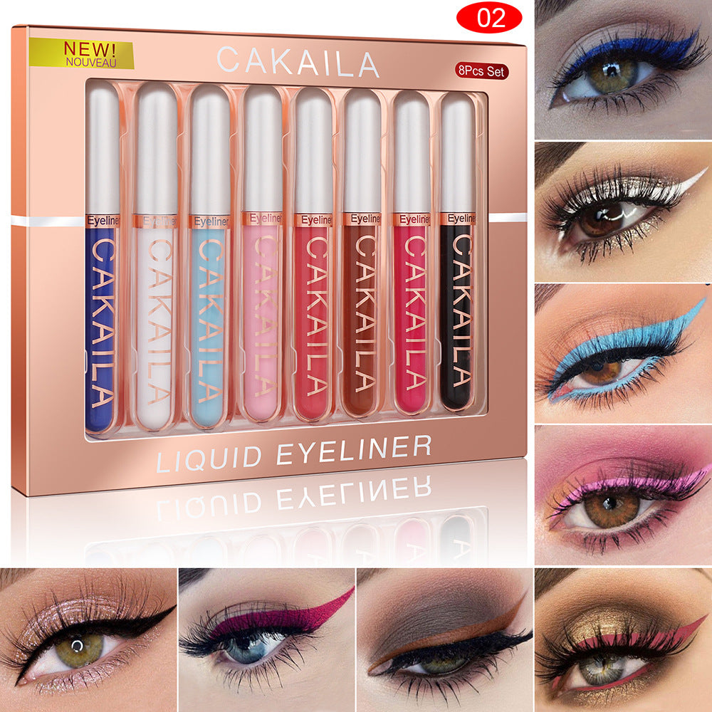 CAKAILA  8 color Matte Glitter Color Liquid Eyeliner Set Long lasting and not smudged