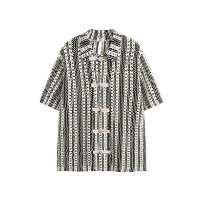 Summer Beige Black Colorblock Turnover Neck Shirt