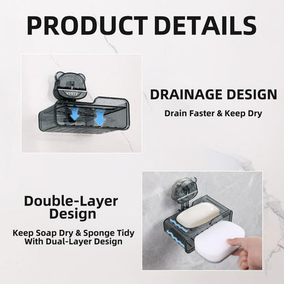 PUOPOSTY 2-Tier Soap Dish with Strong Suction Cup Black 1PCS Shower Holder