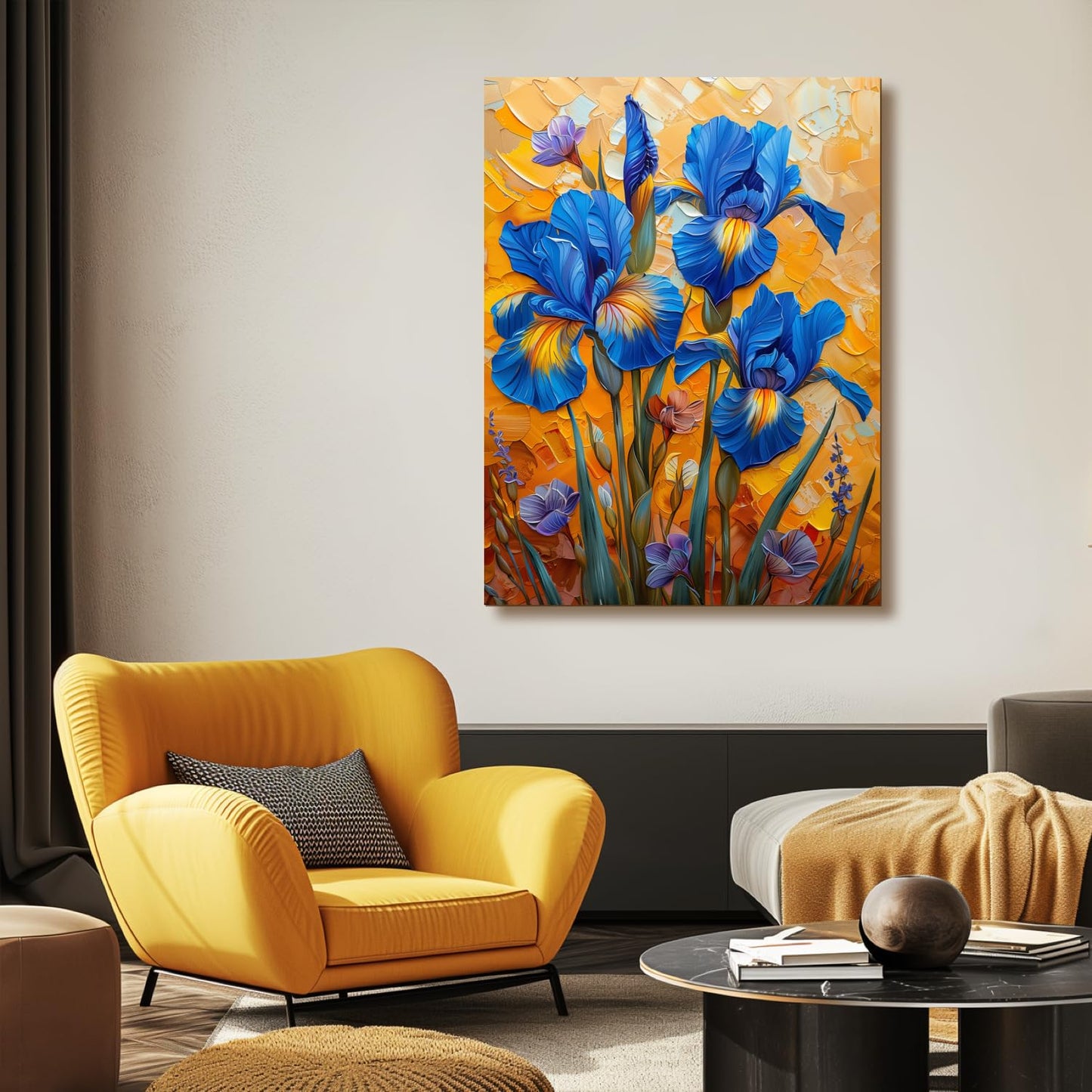 HTTART Blue Iris Flower Oil Painting Wall Art Van Gogh Style 12x16 Set of 3