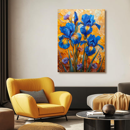 HTTART Blue Iris Flower Oil Painting Wall Art Van Gogh Style 12x16 Set of 3