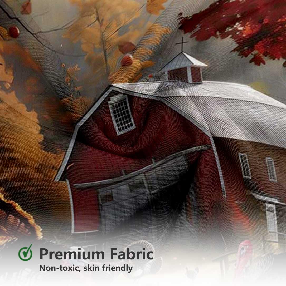MEHOFOND Thanksgiving Waterproof Fabric Shower Curtain Red Barn 72x72 Inch