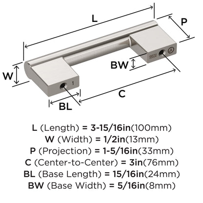 Amerock Versa 3in (76mm) Satin Nickel Cabinet Pull BP55530G10