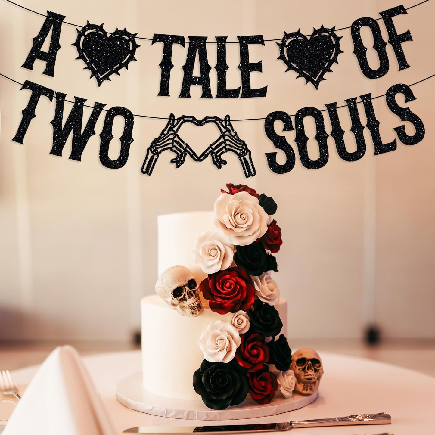 LOVELY BITON A Tale of Two Souls Halloween Wedding Banner Black Paper