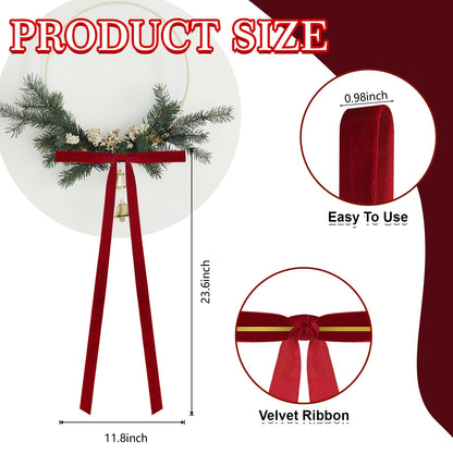 Dcocdeely 12 Pcs Velvet Christmas Bows 24x12in Wine Red Rustic Decor