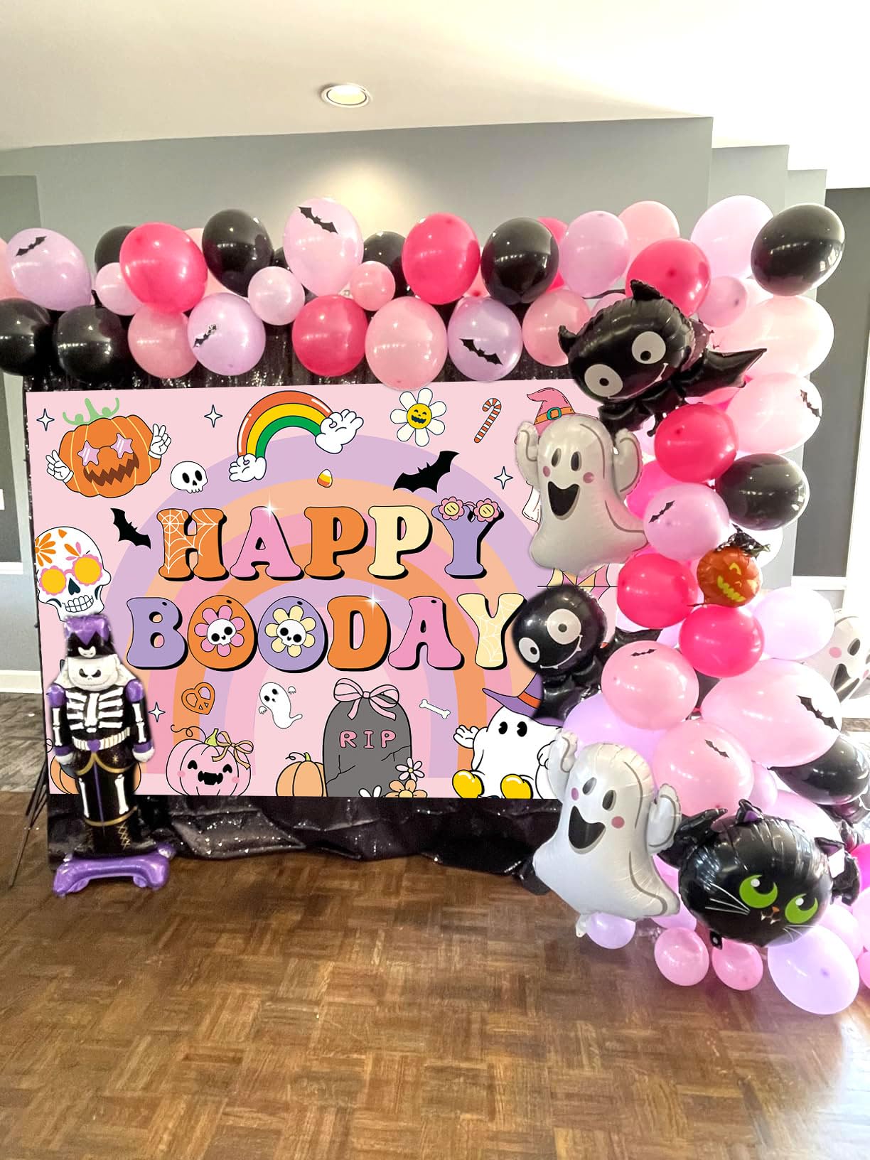 CUMIA Groovy Happy BooDay Banner Backdrop 6x4FT Boho Rainbow Ghost Halloween