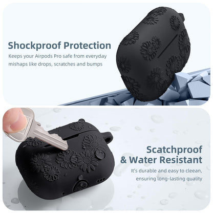 Adorve AirPods Pro 2 Silicone Case Flower Engraved Black Front LED Visible
