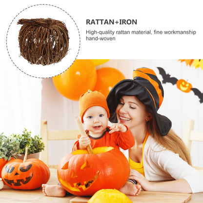VOSAREA Wicker Rattan Pumpkin Ornament Rustic Brown 15CM Halloween Thanksgiving