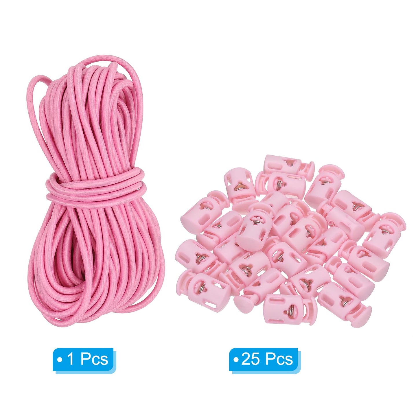 PATIKIL 10 Yard Elastic Bungee Cord & Cord Lock, Pink, 25 Pack
