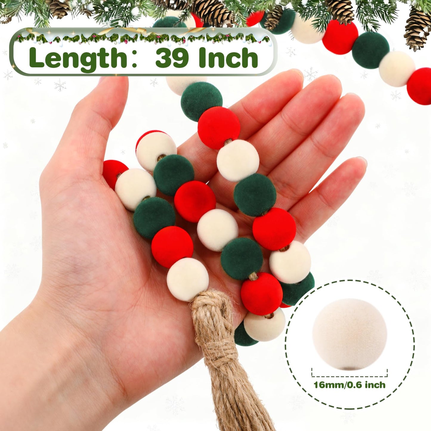 Canlierr Velvet Christmas Bead Garland 39in Neutral Flock Beads Tassels