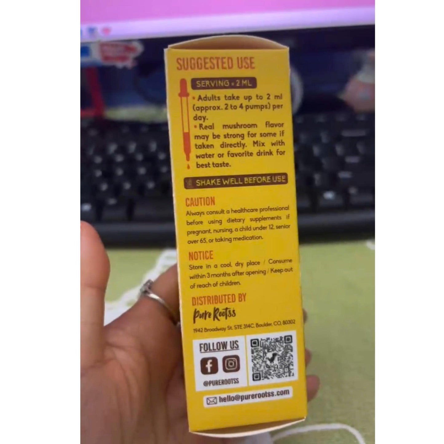 BestBy04/27 PureRootss Mushroom Complex Liquid Drop 1500MG 2 Fl Oz Pack 2