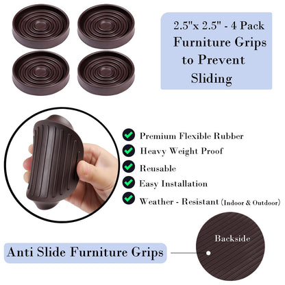 Fursafe&Q Rubber Caster Cups Non Slip Furniture Pads 3" Round 4 Pack Brown