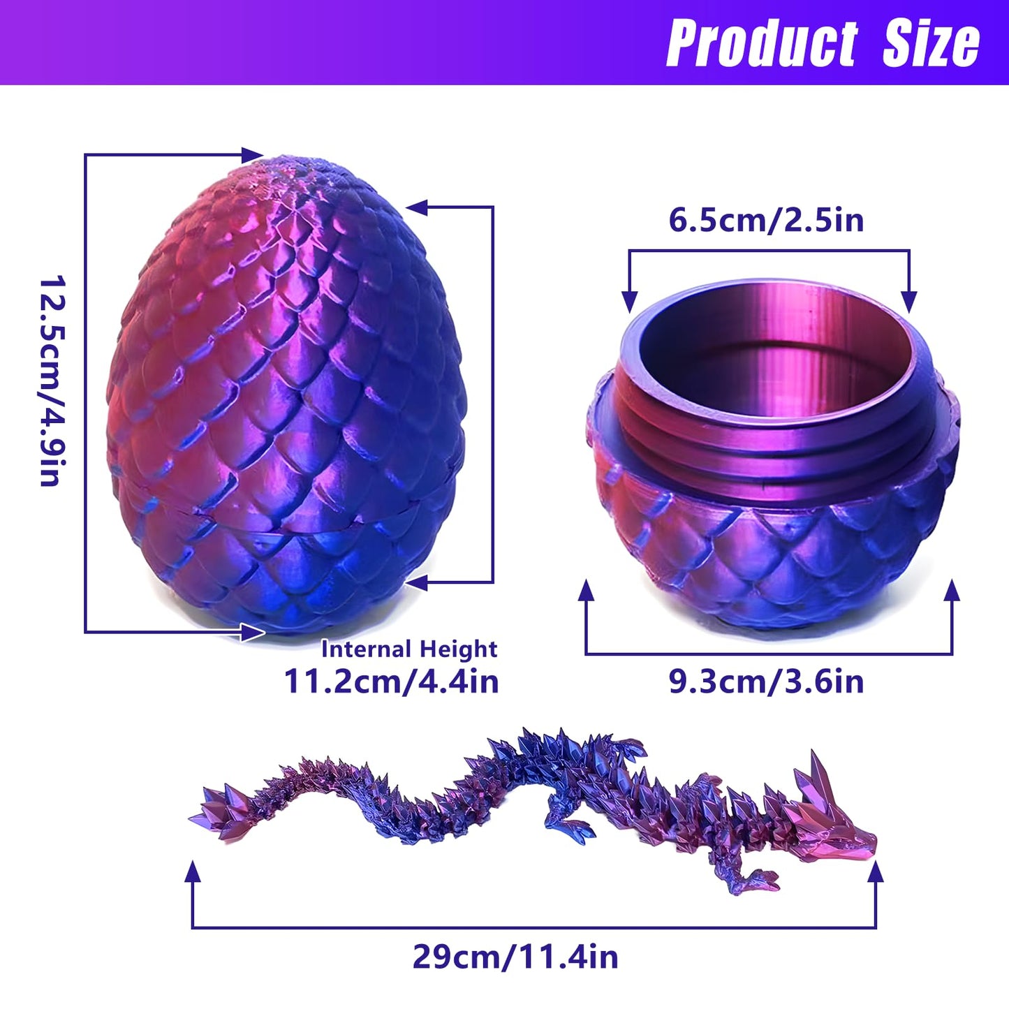 stepsin Easter Dragons 3D Printed Purple Crystal Dragon Egg Fidget Toy