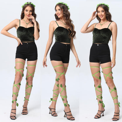 Xintorch Halloween Ivy Rave Leg Wraps Necklace Earrings Hairband Set Green