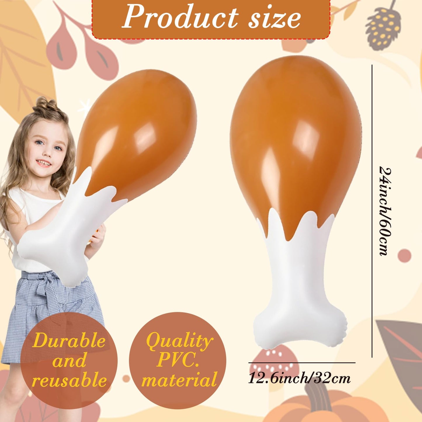 AIUPUOC Thanksgiving Turkey Leg Inflatable Balloon 24'' Orange 1Pc PVC