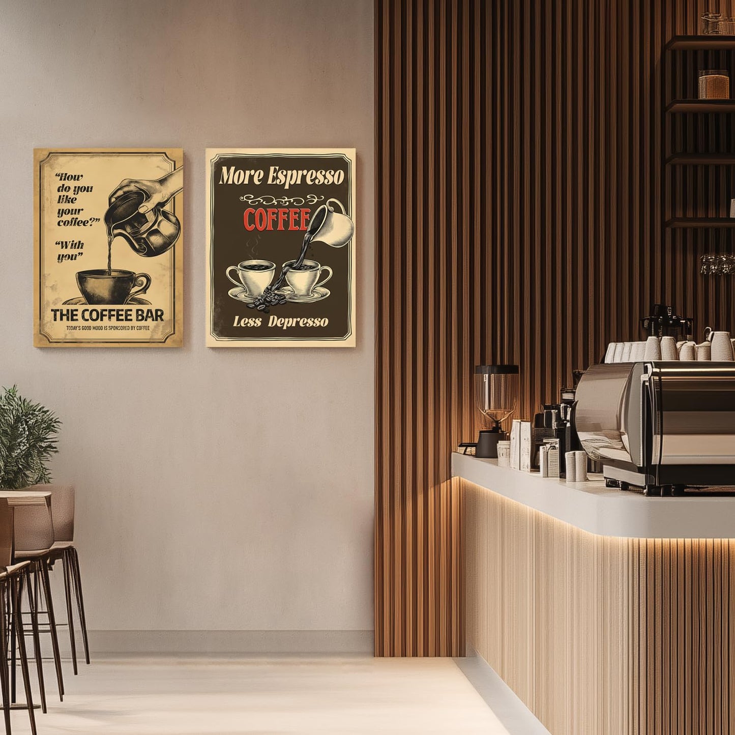 HTTART Vintage Coffee Canvas Wall Art 12x16 Set of 2 Retro Brown