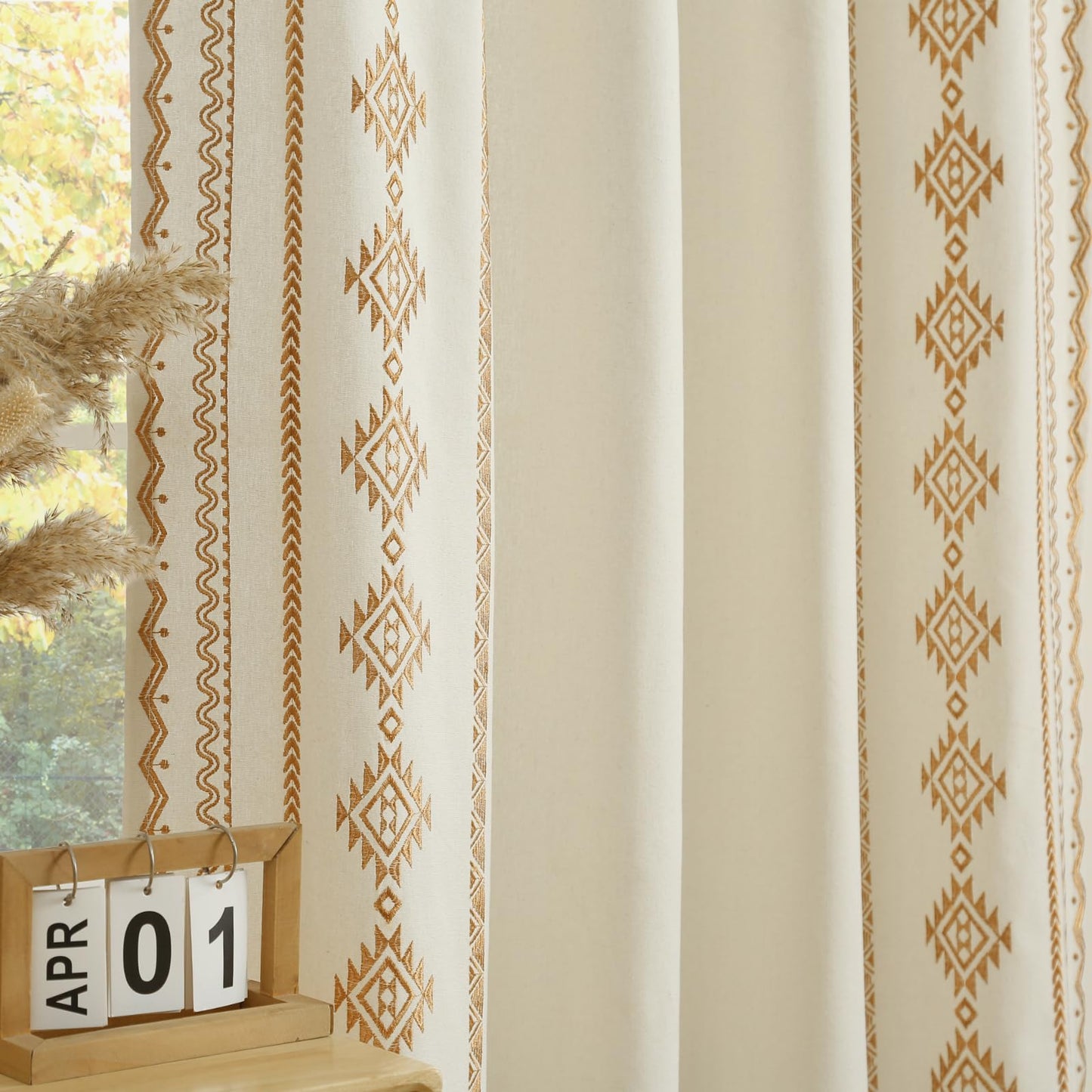 ColorBird Boho Embroidered Gold Brown Curtains 52x63in 2 Panels Set