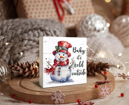 XDFVL Wooden Box Sign Baby It's Cold Outside Snowman Christmas 5x5 Inch
