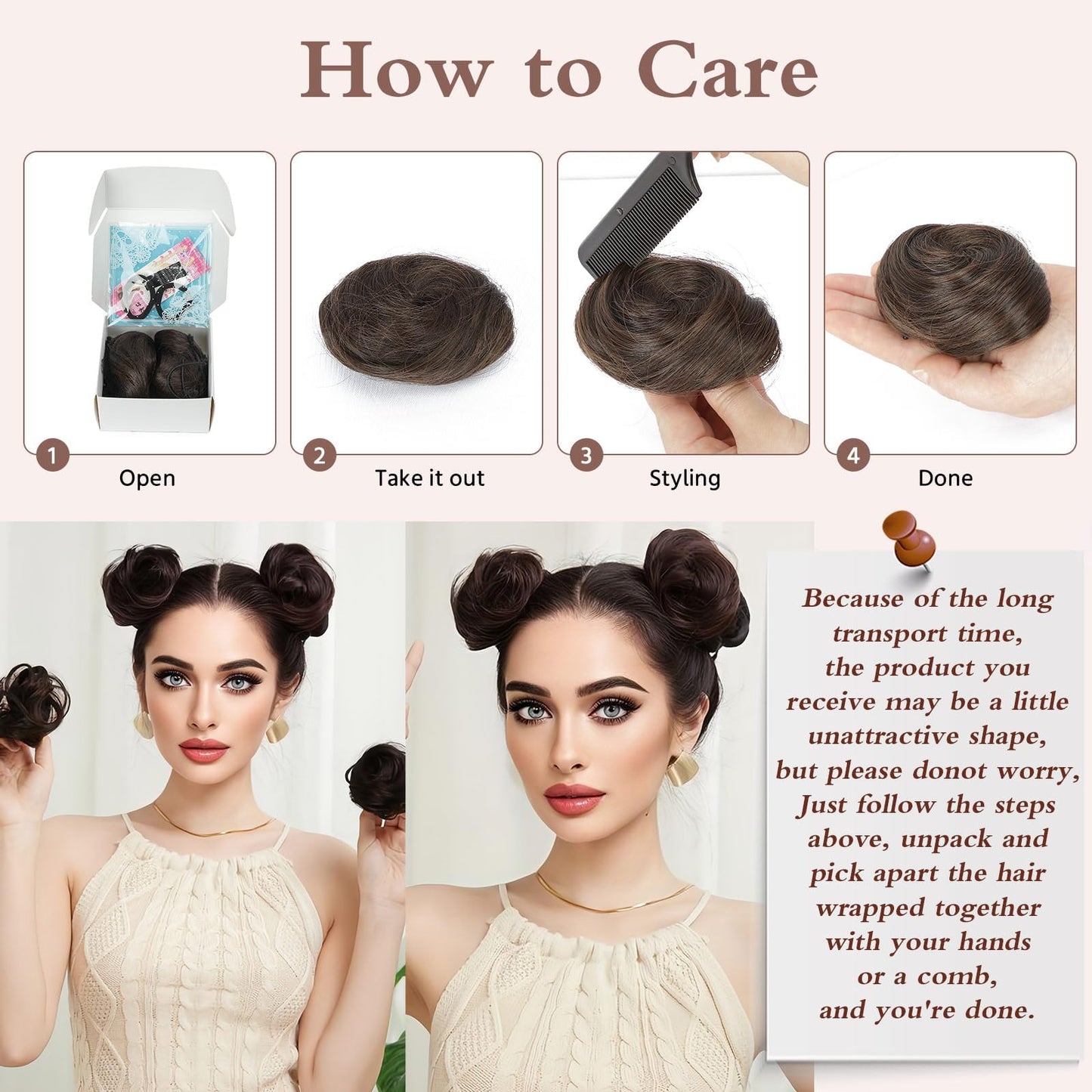 BOGSEA Space Buns Hair Pieces 2PCS Mini Claw Clip 27/613# Color