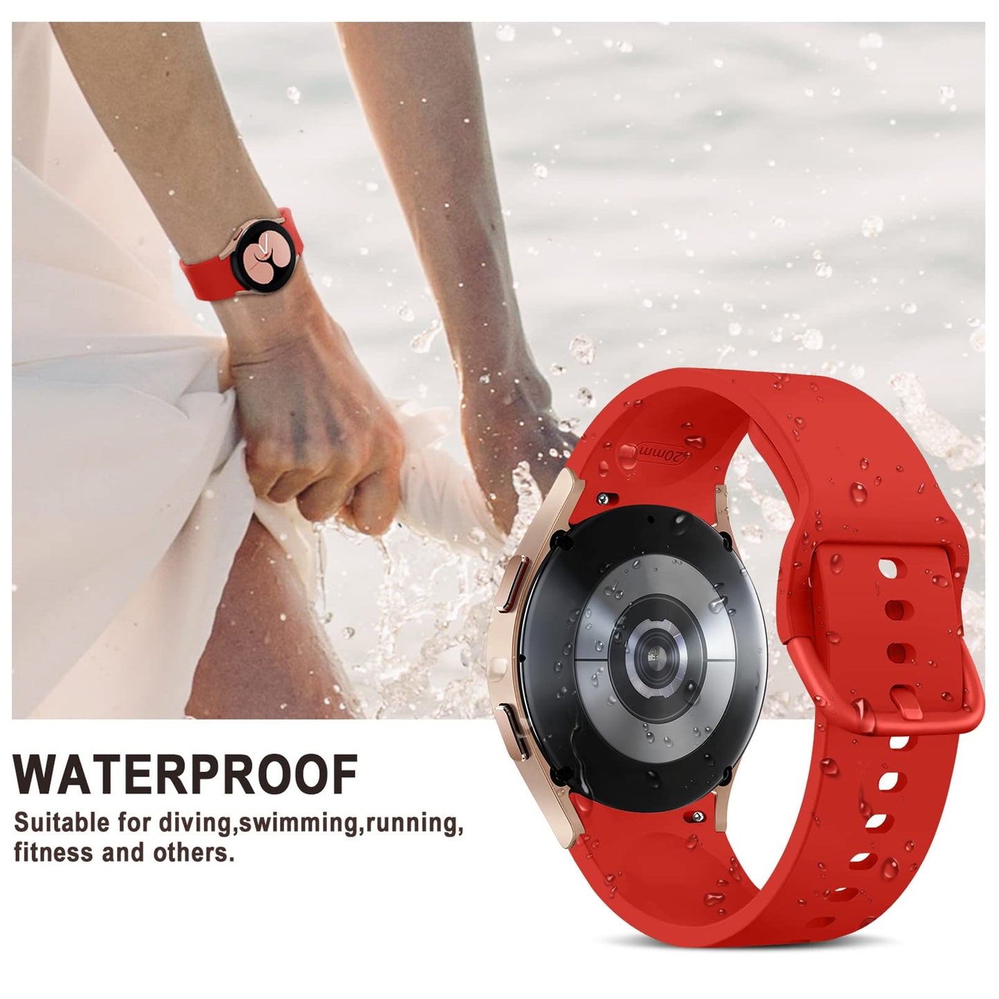 Apbands Silicone Sport Strap for Samsung Galaxy Watch 20mm Red Size 20mm