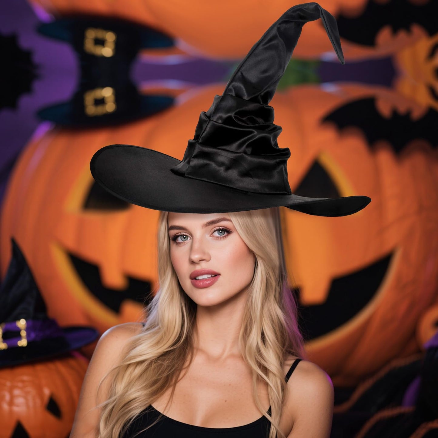 Leuceiy Halloween Witch Hat Black Polyester One Size Women Costume Accessory