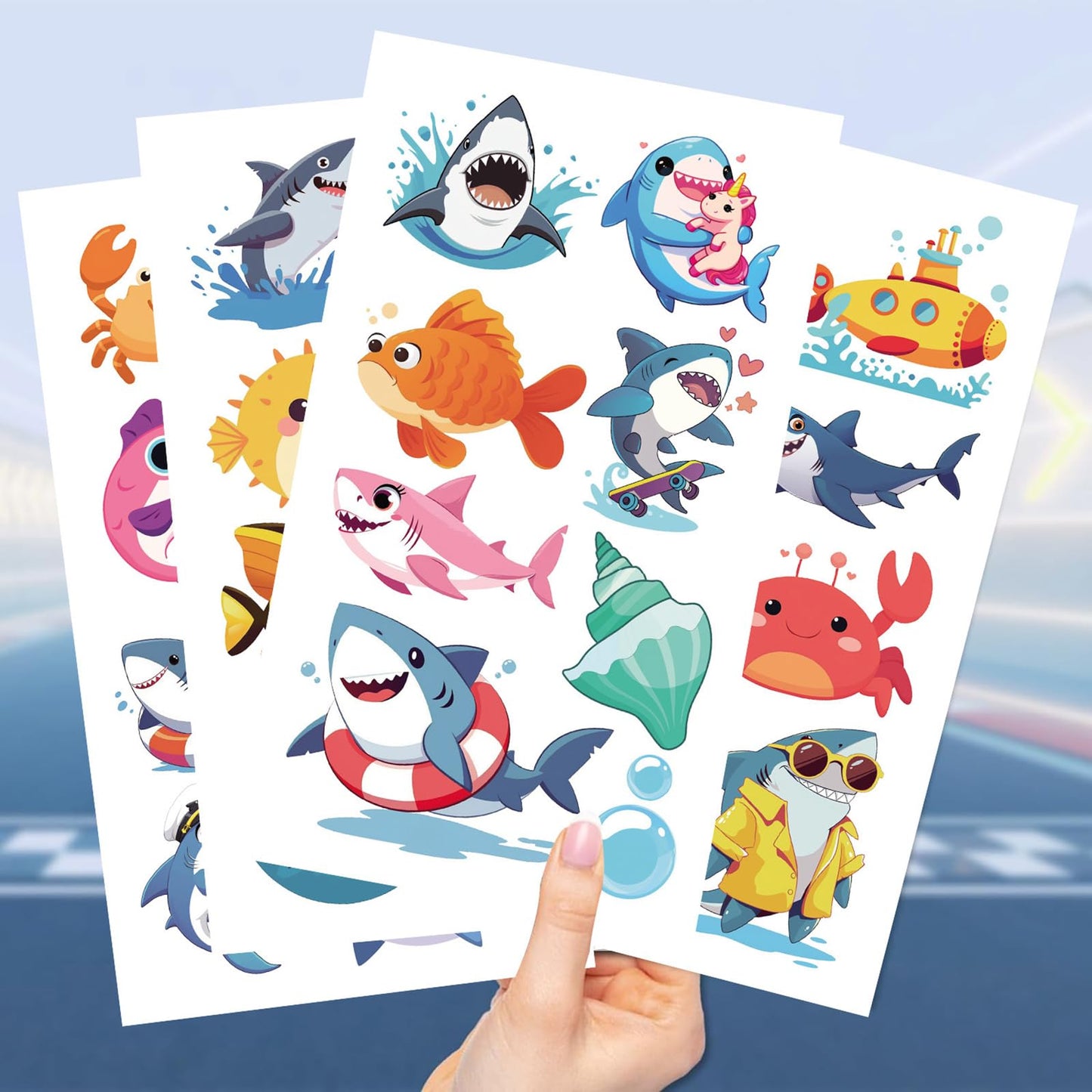SBOBUY Shark Temporary Tattoos 10 Sheets Birthday Party Supplies Green