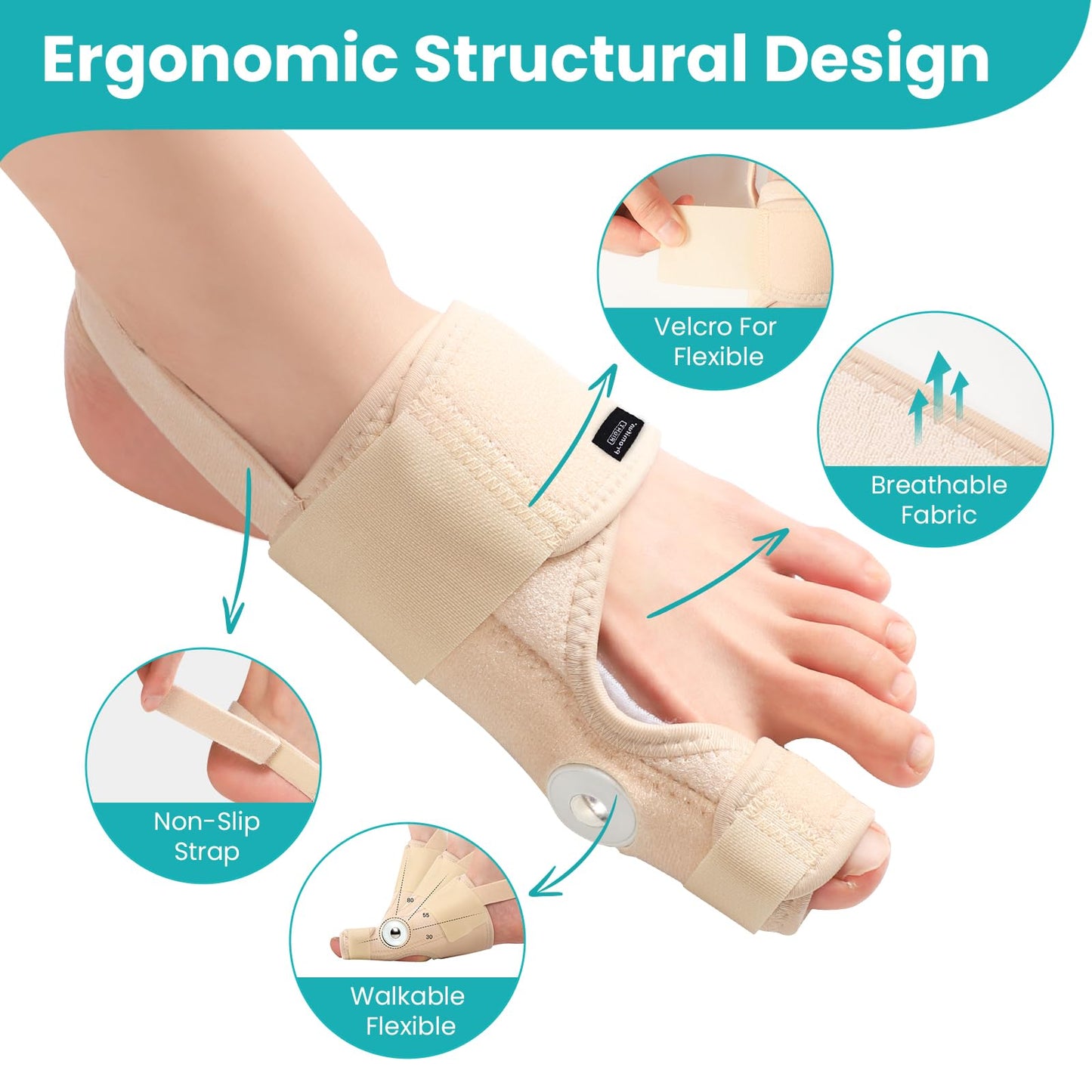 Promifun Bunion Corrector Adjustable Toe Splint Pain Relief Beige 1Pair One Size