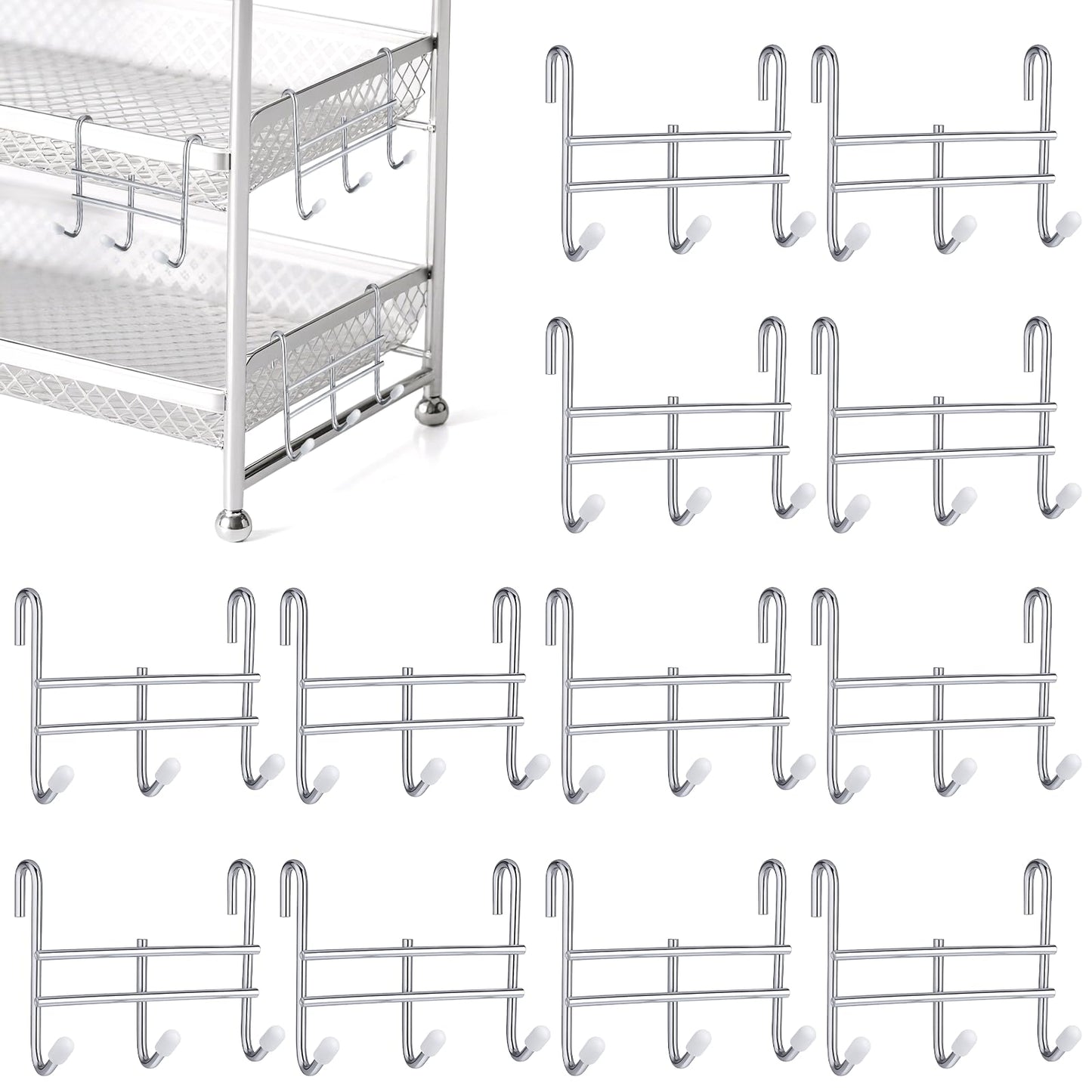 Dimeho 12pcs 3 Hook Wire Shelving Attachment Silver 3.74x3.27x1.38in