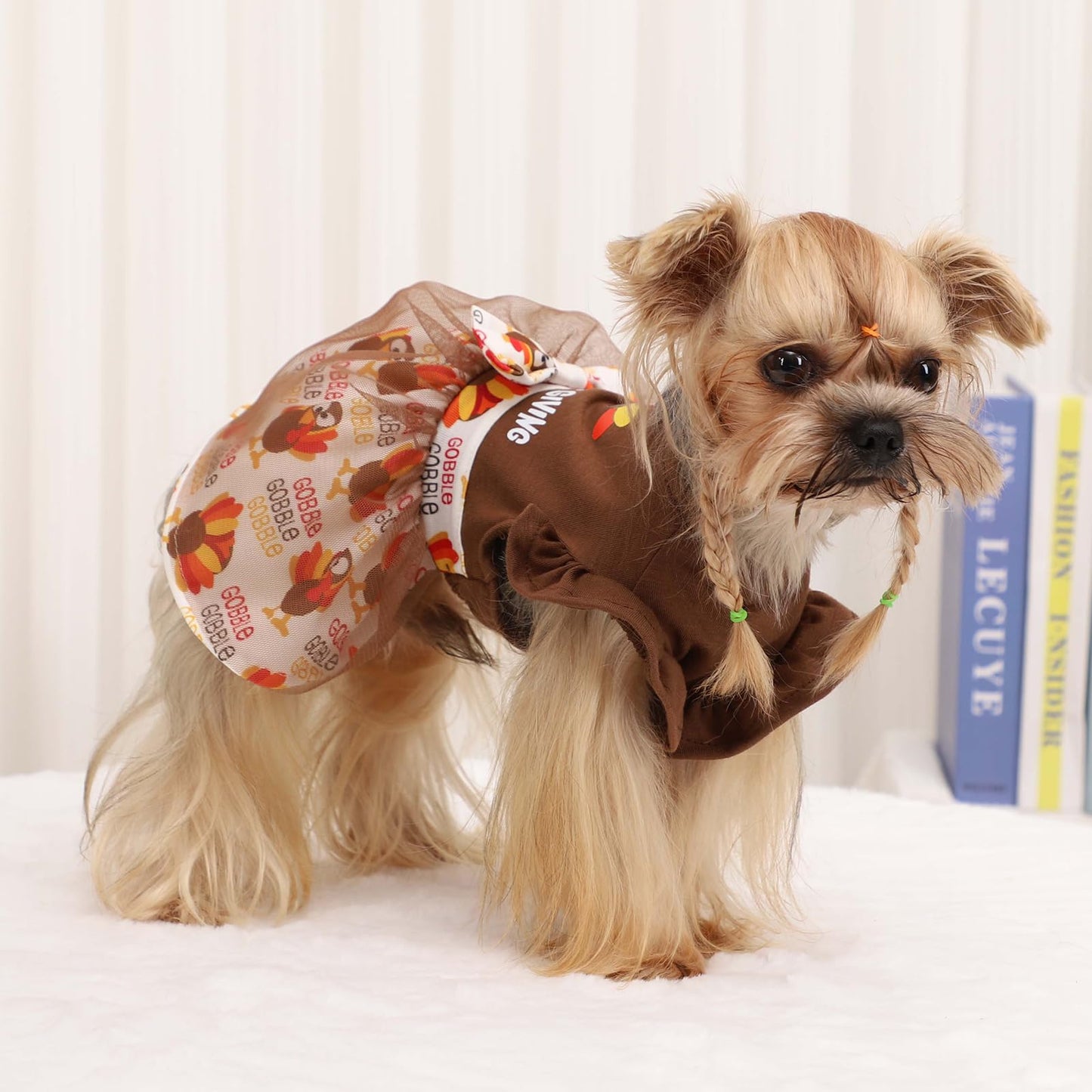 Sebaoyu Thanksgiving Dog Dress Brown Turkey Outfit Medium Size